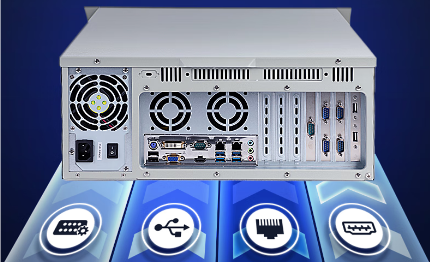 　該產(chǎn)品配置了6個(gè)串口，13個(gè)USB口（內(nèi)置3個(gè)），2個(gè)Intel網(wǎng)口以及VGA+DVI+HDMI。接口豐富，種類(lèi)齊全滿足日常工業(yè)需求，給用戶(hù)需求提供了多方面的保障。